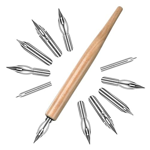 ZEYIYER 11 Pcs Dip Pens, G Pen Ink Nibs, Wooden Drawing Pen Holder with Stainless Steel Dip Pens for Comic, Drawing, Writing, Calligraphy - Image 1