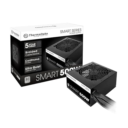 Thermaltake Smart 500W 80+ White Certified PSU, Continuous Power with 120mm Ultra Quiet Cooling Fan, ATX 12V V2.3/EPS 12V Active PFC Power Supply PS-SPD-0500NPCWUS-W - 80 + White - 500W - Image 1