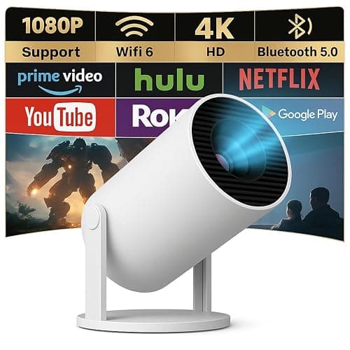 Mini Projector with WiFi 6 and Bluetooth 5.4, 4K 1080P Supported Portable Smart Projector with Air Mouse Remote, 40–200" Display, 180° Rotatable Design, Home Outdoor Movie Projector for HDMI/USB/Phone - Image 1