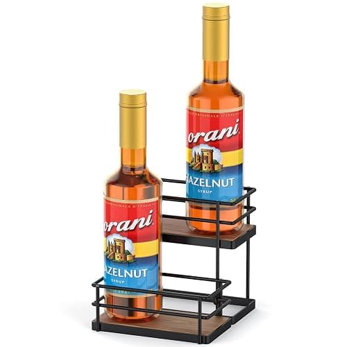 THYGIFTREE Coffee Syrup Rack Organizer 4 Bottle Syrup Holder Stand 2-Tier Storage Shelves for Kitchen Coffee Bar Station - Image 1