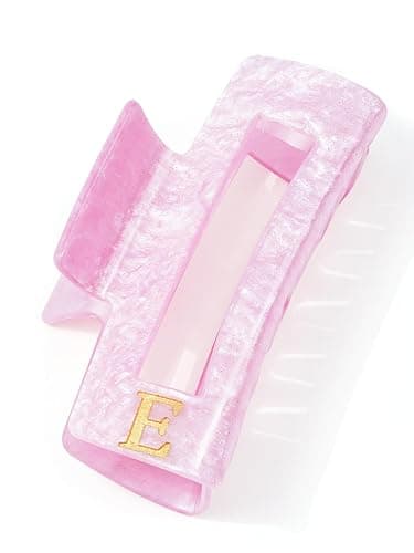 ACECHA 3.9" Gold Square Initial Hair Claw Clip - Gift for Women | custom hair clips, square, cute & sparkly monogrammed hairclip, ideal for daily wear birthday christmas, pink letter E - Image 1