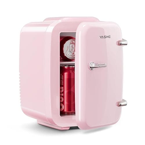 YASHE Mini Fridge, 4 Liter/6 Cans Portable Cooler and Warmer, AC/DC Power Small Fridge, Quiet Desk Skincare Fridge for Beauty Drinks Medicine, Mini Fridge for Bedrooms Office Dorm Car Travel, Pink - Image 1
