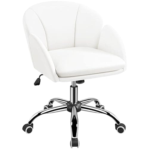 Yaheetech White Desk Chair Vanity Chair with Back Modern Faux Leather Swivel Rolling Office Computer Armchair for Living Room, Bedroom - Image 1