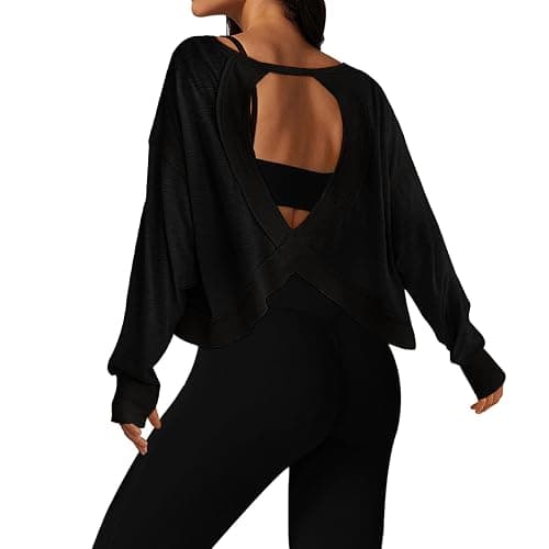 UNIANKIYA Open Back Workout Tops for Women Long Sleeve Cropped Athletic Clothes Gym Running Yoga Low Impact Sports T Shirts - Image 1