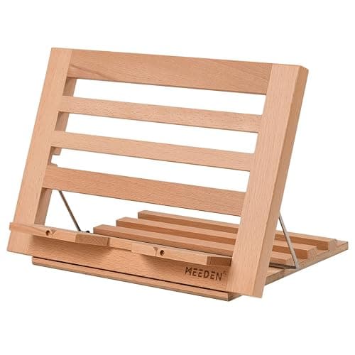 MEEDEN Wooden Book Stand for Reading, Solid Beech Cookbook Stand, Book Holder for Reading Hands Free, Adjustable Recipe Holder with Page Clips, Foldable Cookbook Holder for Counter Top 13.39" x 9.25" - Image 1