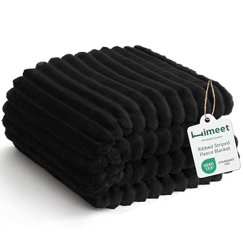 HIMEET Fleece Black Twin Blanket for Bed - 300GSM Ribbed Soft Cozy Dog Blanket for Couch, Graduation Birthday Gifts for Women Men Teen Boys, College Dorm Essentials Camping Throws, 60x80 Inches - Image 1