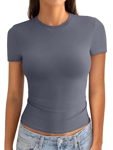 EasyGala Womens Cotton Crew Neck Short Sleeve Shirts Summer Top Trendy Fitted Crop Tops Basic Going Out Tee - Image 1