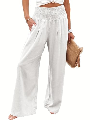 ANRABESS Women Linen Palazzo Pants Summer Boho Wide Leg High Waist Casual Lounge Pant 2025 Beach Travel Vacation Outfits - Image 1