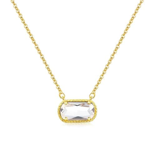 A Golden Cloud Birthstone Necklace for Women 14k Gold Plated Preppy Oval Stone Necklaces Trendy Zircon Pendant Necklaces Birthday Gifts for Women Mom Wife Friends - Image 1