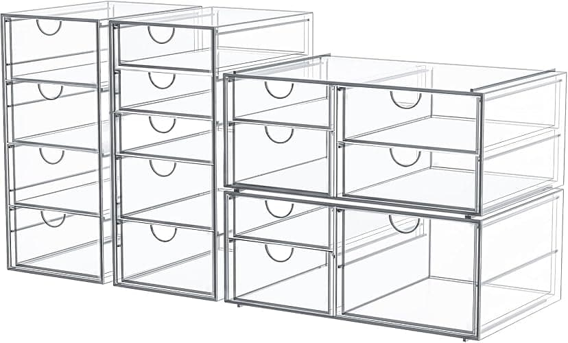 caktraie Makeup Organizer Storage With 16 Drawers, 4 Pcs Desktop Office Supplies, Desk Organizers, Clear Accessories, Dustproof Storage Drawer and for Make Up, Jewelry, Pen, Stationary - Image 1