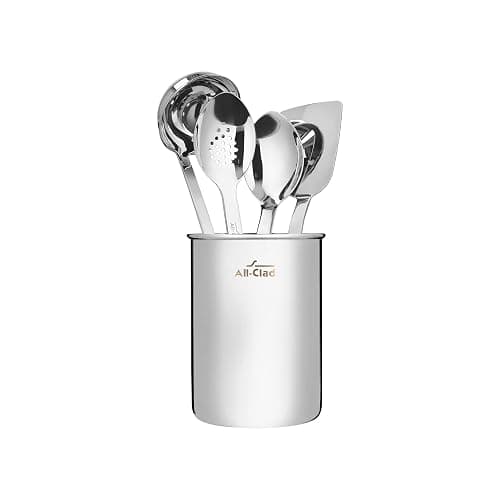 All-Clad Professional Stainless Steel Kitchen Gadgets and Caddy 5 Piece Kitchen Tools, Kitchen Hacks Silver - Image 1