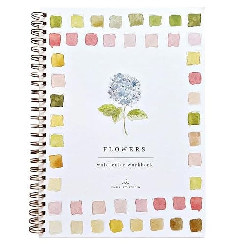 Flowers Watercolor Workbook by Emily Lex Studio, 12 Beginner Friendly Sketched Illustrations, Lay Flat Spiral Pages, 6.5 x 9 inch, 120lb Watercolor Paper - Image 1