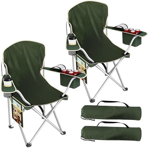 VTOY Folding Camping Chairs Durable 600D Oxford, Portable Outdoor Chair with Cooler Pouch, Cup Holder & Storage Pocket for Camping, Beach, Fishing - Image 1