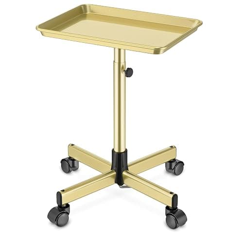 DEER BEAUTY Salon Tray on Wheels - Premium Aluminum Tattoo Tray Rolling Trolley - Adjustable Salon Service Rolling Tray Hairdresser Cart with Clinic Spa Rolling Tray Wheels (Bronze) - Image 1