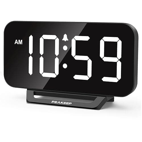 Peakeep Small Digital Alarm Clock for Bedrooms, Loud for Heavy Sleepers Adults, Dimmable Plug in Electric Large Numbers Clock Battery Backup, Slim Clock for Table Office Modern Living Room (BW) - Image 1
