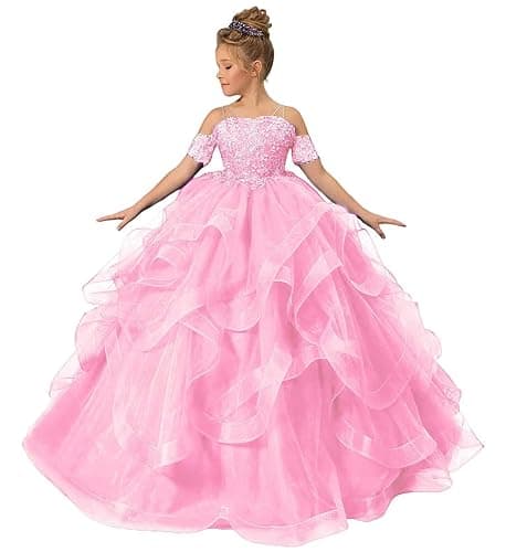 Tulle Flower Girl Dresses for Wedding Lace Applique Princess Ruffles Pageant Dress Long Party Ball Gown - Image 1