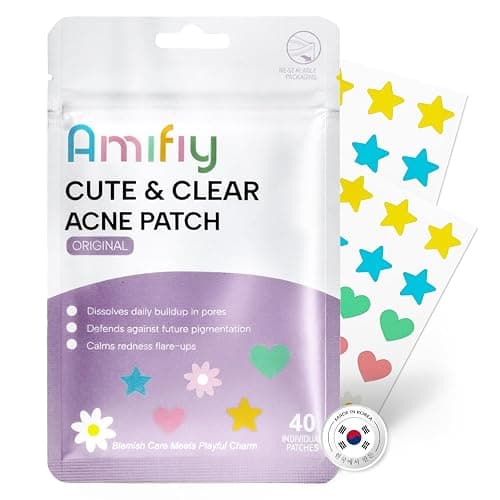 Amifiy Cute Pimple Patches, Korean Skincare Star Acne Patches for Face, Multiple Shapes Oil-Absorbing Zit Dots, Vegan & Cruelty-Free Blemish Treatment with Hydrocolloid & Tea Tree, 40 Count - 40 Patches - Cute and Clear - Image 1