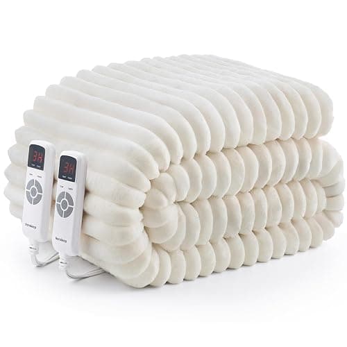 Hansleep Heated Blanket Queen Size Electrci Throw Dual Control, Heating Blanket with 9 Heating Levels and 10-Hour Timer Auto Shut Off, Washable Soft Warm Winter Blanket, 80 x 90 Inches, Beige - Image 1