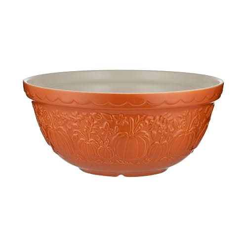 Mason Cash Harvest Pumpkin Mixing Bowl 4 Litre | Embossed Earthenware Baking Bowl Size 12 | Autumn Kitchen Prep Bowl for Dough, Cake Mix & Pastry | Dishwasher Safe - Image 1