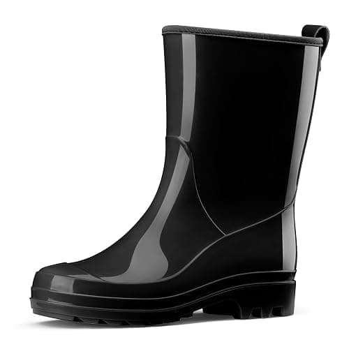 HISEA Women's Mid Calf Rain Boots Waterproof Garden Shoes Anti-Slipping Rainboots for Ladies with Comfort Insole Lightweight Rubber Short Rain Shoes Outdoor Work Boots - 6 - Black - Image 1