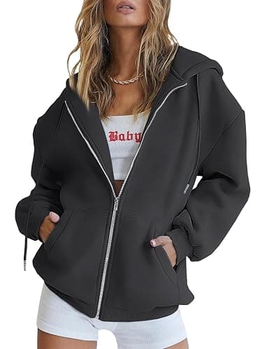 Trendy Queen Womens Zip Up Hoodies Oversized Sweatshirts Fall School Fashion Outfits Casual Jackets 2025 Winter Clothes - Image 1