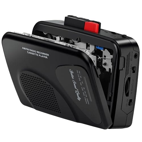 Walkmaner Cassette Player/Recorder, Am/FM Radio, Portable Cassette Player, Cassette Recording, Built-in Speakers, Manual Recording, T201 (Black) - Image 1