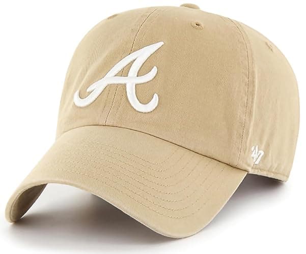 47 Brand MLB Khaki White Primary Logo Clean Up Adjustable Strap Baseball Dad Hat Cap, Adult One Size Fits All - Image 1