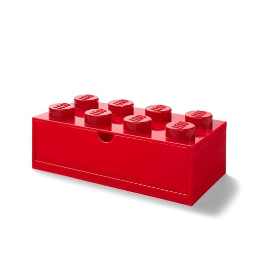 Room Copenhagen Lego Storage Brick 8 Desk Drawer, 8-Stud Stackable Tabletop Storage Box, 12.4 x 6.2 x 4.4 in, Bright Red - Image 1