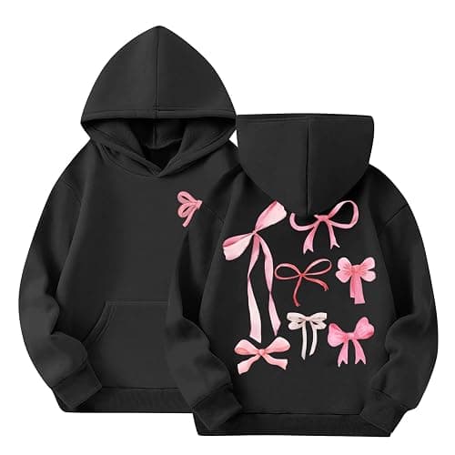 QWKLEAJ Girls Cute Hoodie Sweatshirt Hoodies Fall Loose With Bows Long Sleeve Shirt Soft Sweaters With Pocket 3-14 Yrs - Image 1