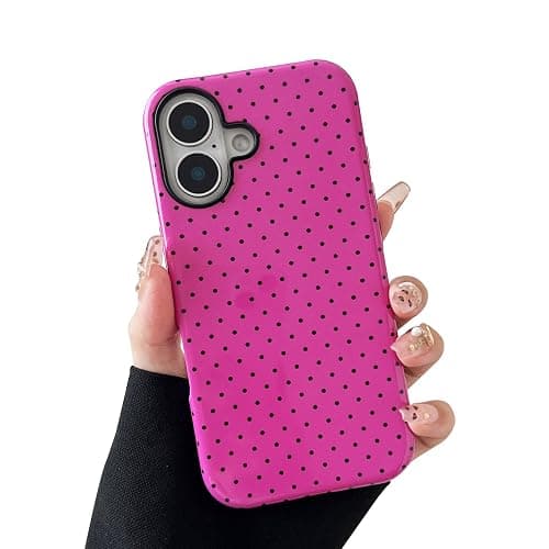 Sayoaho Compatible with iPhone 16 Case, Fashion Cute Polka Dot Pattern Aesthetic Design for Women, Soft TPU and Hard Back Shockproof Phone Case for iPhone 16 6.1 inch, Hot Pink - Image 1