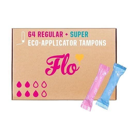 Flo Organic Cotton Applicator Tampons – Super Absorbent, Soft, Smooth Applicator - Combo Pack 36 Regular & 28 Super Tampons - Image 1