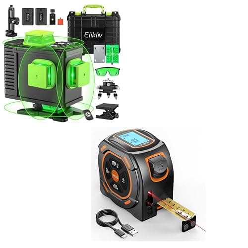Laser Tape Measure 197Ft Laser Measurement & 16Ft Manual Measuring & Laser Level Self Leveling - Elikliv Outdoor Robust Indoors 4D - Image 1