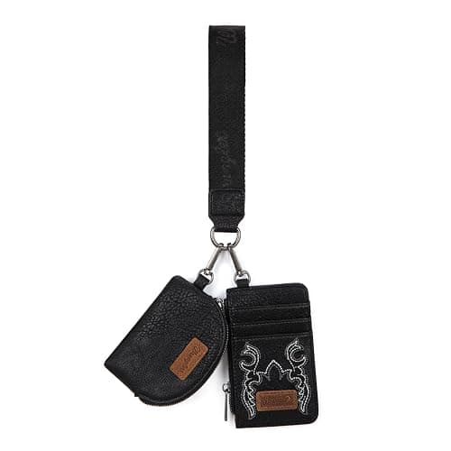Montana WestxWrangler KeyChain Wristlet Wallets for Women Western Dual Pouch Wristlet Embroidered Boot Scroll Card Holder Wallet With Zipper - Image 1