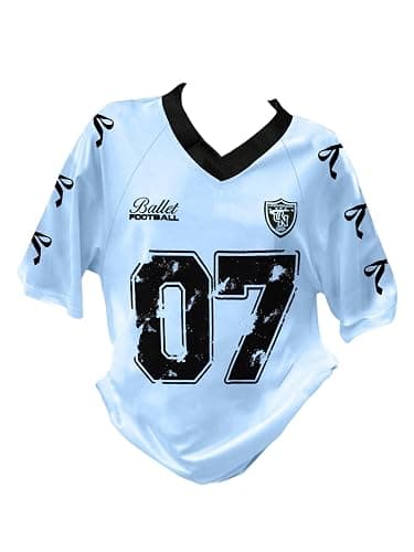 GORGLITTER Girl's Number Jersey Shirts Oversized Bow Graphic Tees V Neck Half Sleeve Going Out Tops Age 8-12 Years - Image 1