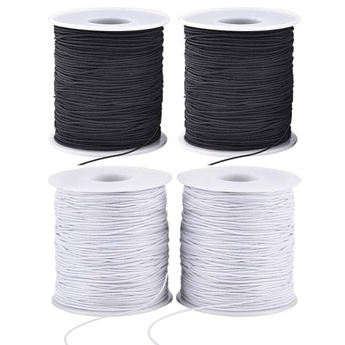 Stretchy String for Bracelets, 4 Rolls 1 mm Sturdy Elastic String Elastic Cord for Jewelry Making, Necklaces, Beading (2 Black+ 2 White) - Image 1