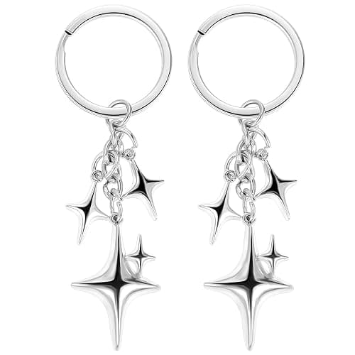 Lusofie 2Pcs Galaxy Star Keychain Stainless Steel Aesthetic Cute Keychain Key Chain Bag Charms for Purse Handbag Backpack, Lucky Star Key Chain Gift for Family Friends(Silver) - Image 1