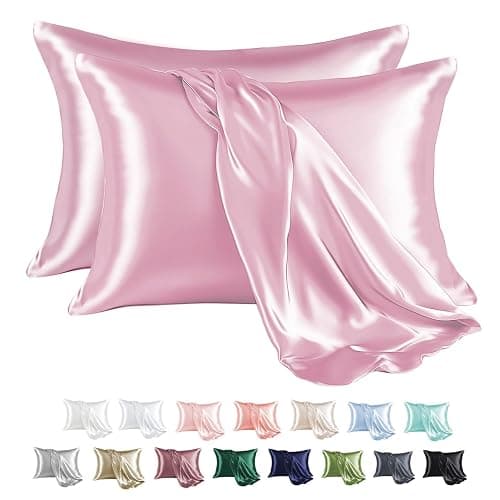 MR&HM Satin Pillowcase for Hair and Skin, Silk Satin Pillowcase 2 Pack, Standard Size Pillow Cases Set of 2, Silky Pillow Cover with Envelope Closure (20x26, Pink) - Image 1