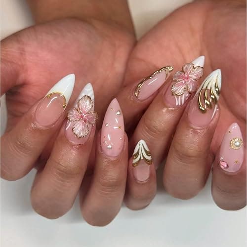 Gleamrain Pink Press on Nails Ombre Almond Medium Length with Design for Women and Girls,for Daily Holiday and Prom or Summer Vacation - Image 1