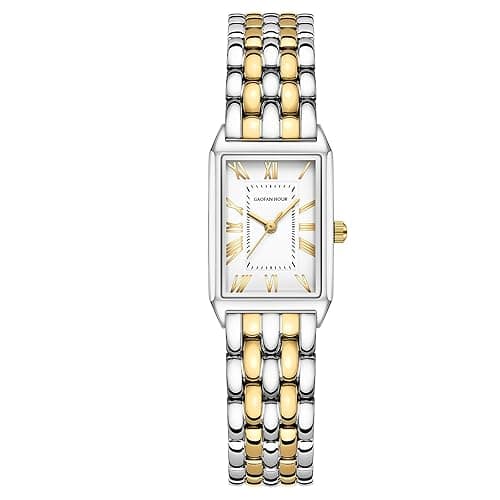 GAOFAN HOUR Gold Watches for Women with Vintage Rectangular Case,White Roman Dial,Stainless Steel Band,Adjustment Tool Included,Water Resistant - Image 1