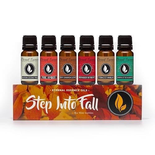 Eternal Essence Oils Step Into Fall Set of 6 Premium Fragrance Oils - Almond Coconut Milk, Fire Amber, Sexy Cinnamon Clove, Reindeer Retreat, Tabacco Vanilla, and Warmths of The Holidays - 10ML - Step Into Fall - Image 1