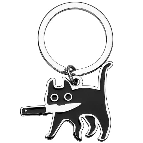 Yeedim Cat Lover Gifts Funny Bag Charms Cool Black Cat Keychain Accessories Kawaii Cute Novelty Keychain Gift for Women Men - Knife-wielding Cat - Image 1