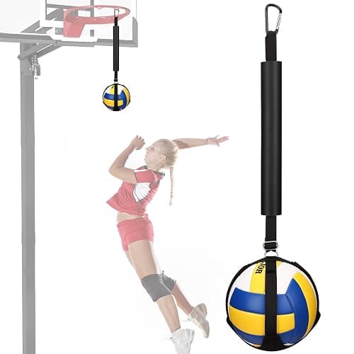 TOBWOLF Volleyball Spike Trainer with Bottom Holder, Volleyballs Spiking Pal for Basketball Hoop, Adjustable Volleyball Holder, Solo Practice Trainer Improves Serving, Jumping and Spiking Power - Image 1