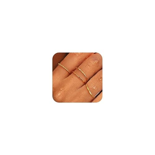 CONRAN KREMIX Waterproof Gold Stackable Rings for Women Non Tarnish,Dainty 14K Gold Plated Thin Thumb Ring Set Trendy Minimalist Rings for Women - Image 1