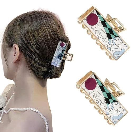 Ttdesefu Hair Clips, Anime Demon Slayer Figure Metal Hair Clips, 2 Pack - Golden Hair Claw Clips, Hair Catch Barrette, Anime Merch Gifts for Women and Girls, Tanjiro Kamado, Meet Your Daily Needs - Image 1