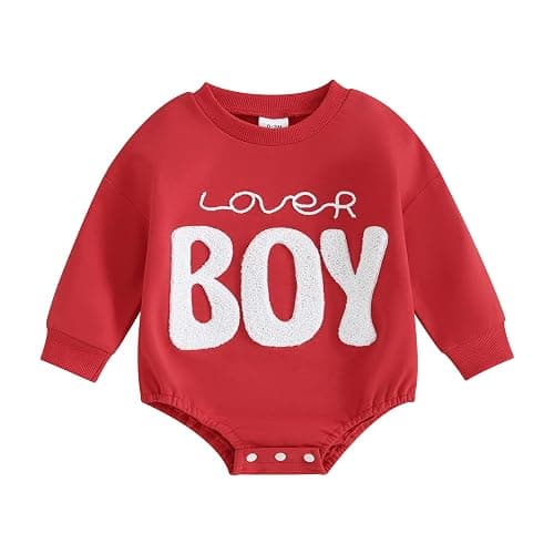 VISGOGO Newborn Infant Baby Boy Girls Oversized Romper Little Dude Sweater Onesie Coming Home Outfit Neutral Clothes - 3-6 Months - Red-mama's Boy - Image 1