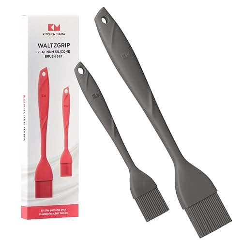 Kitchen Mama WaltzGrip Platinum Silicone Basting Pastry Brush: Set of 2 Heat-Resistant Brushes for Cooking, Baking, Grilling, and Spreading Oil or Butter - Dishwasher-Safe (Metal Gray) - Image 1