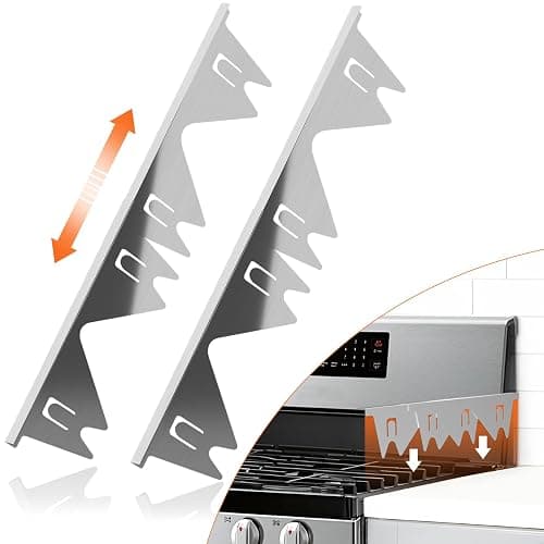 Stainless Steel Stove Gap Covers (2PCS), Stove Gap Filler, Range Trim Kit, Counter Guard for Kitchen Stovetop, Heat Resistant & Easy Clean, Adjustable Length 13.8'' to 27.5'' Silver - Image 1