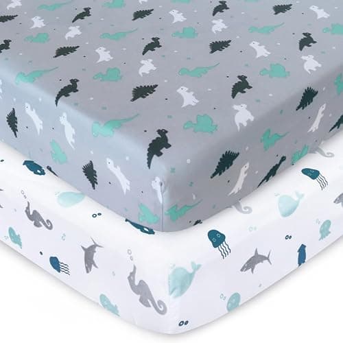 Crib Sheets for Boys or Girls 2-Pack, Fitted Crib Sheet 52'' x 28'' for Standard Crib & Toddler Mattres, Soft and Breathable Material, Baby Crib Sheets Neutral, Grey - Image 1