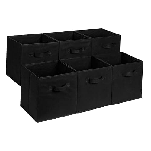 Amazon Basics Collapsible Fabric Storage Cube Bins Organizer with Handles, Sturdy, Black, 13-x-13-x-13-inch, Pack of 6 - Image 1
