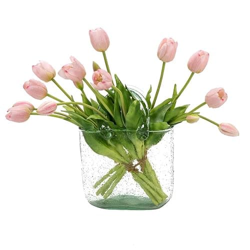 DUYONE 15pcs Artificial Tulips Flowers,Latex Bouquet, Fake Tulips for Office Wedding Party Home Kitchen Garden Decoration(Light Pink,15pcs) - Image 1
